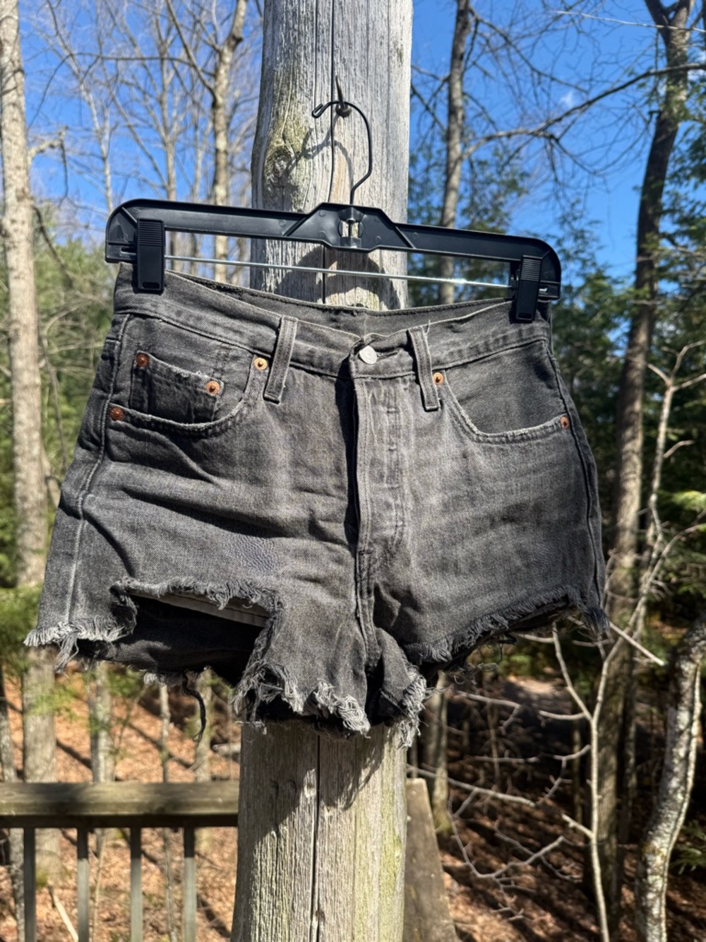 Levi's Black Washed Distressed Jean Shorts